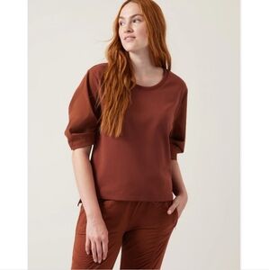 Athleta Harlow Hybrid Tee Women's S Oversized Brown Crew Scoop Neck Puff Sleeve